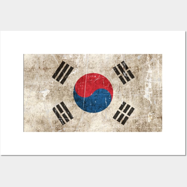 Vintage Aged and Scratched South Korean Flag Wall Art by jeffbartels